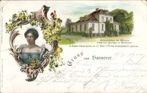 Litho Hannover in Niedersachsen, Geburtshaus der Königin Luise von Preußen