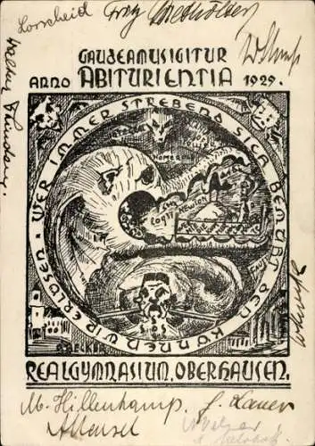 Studentika Künstler Ak Oberhausen im Ruhrgebiet, Realgymnasium, Abiturientia 1929