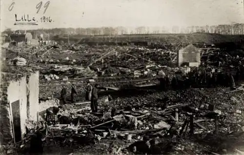 Foto Ak Lille Nord, zerstörte Gebäude, 1916