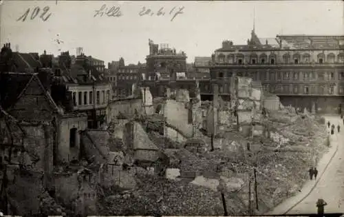 Foto Ak Lille Nord, zerstörte Gebäude, 1917