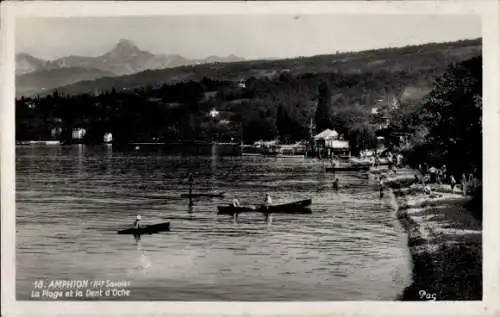 Ak Amphion les Bains Haute Savoie, Strand, Dent d'Oche