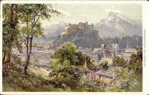 Künstler Ak Salzburg in Österreich, Blick vom Kapuzinerberg, Festung