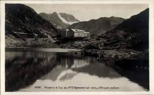 Ak St Bernard Sankt Bernhard Kanton Wallis, Hospice et Lac, Versant italien