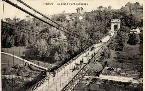 Ak Fribourg Freiburg Stadt Schweiz, Le grand Pont suspendu