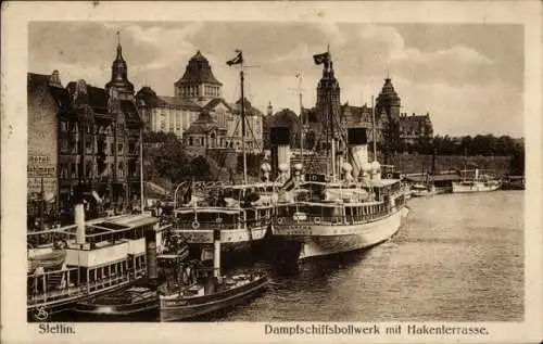 Ak Szczecin Stettin Pommern, Dampfschuffsbollwerk mit Hakenterrasse