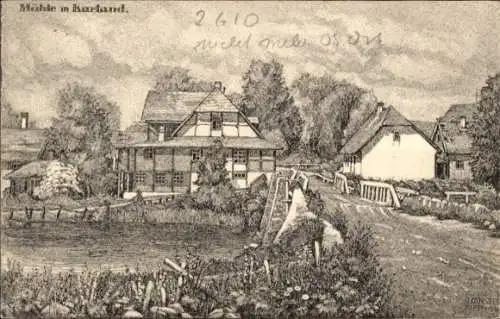 Künstler Ak Hänsel, Arno, Kurland Lettland, Mühle