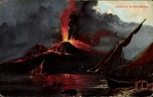 Ak Napoli Neapel Campania, Vesuv bricht aus