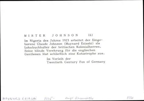 Ak Schauspieler Maynard Eziashi, Autogramm, in Mister Johnson