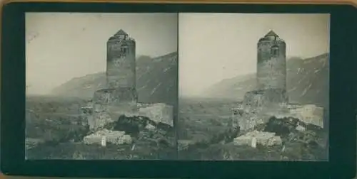 Stereo Foto Martigny Kanton Wallis, Burg La Bâtiaz, 1908