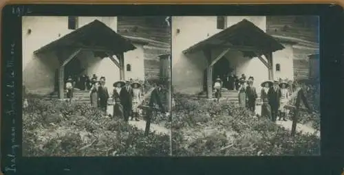 Stereo Foto Pralognan la Vanoise Savoie, Sortie de la Messe, 1912