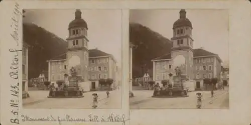 Stereo Foto Altdorf Kt. Uri Schweiz, Telldenkmal, 1900