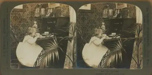 Stereo Foto Mädchen schreibt einen Brief an den Papa, Portrait