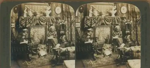 Stereo Foto Vier Mädchen in einem Wohnzimmer