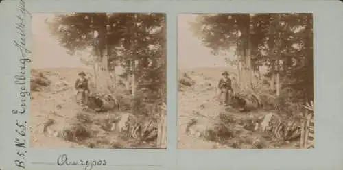 Stereo Foto Engelberg Kt. Obwalden Schweiz, Rastender Mann, 1900