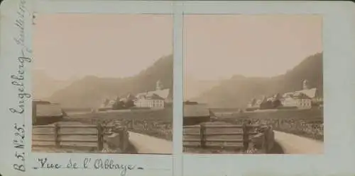 Stereo Foto Engelberg Kt. Obwalden Schweiz, Blick zum Kloster, 1900