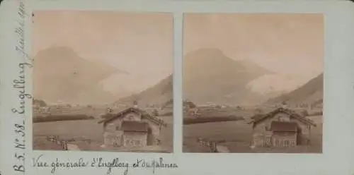 Stereo Foto Engelberg Kt. Obwalden Schweiz, Ortsansicht, Hahnen, 1900