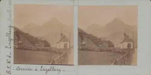 Stereo Foto Engelberg Kt. Obwalden Schweiz, Teilansicht, Kapelle, 1900