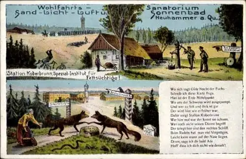 Ak Świętoszów Neuhammer Queis Schlesien, Wohlfahrtssanatorium, Truppenübungsplatz, Soldatenhumor