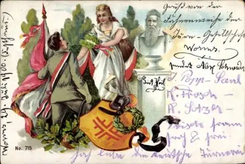 Litho Turnen, Büste Turnvater Jahn, Turnerkreuz