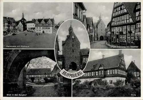 Ak Blomberg in Lippe, Marktplatz, Rathaus, Stadttor, Langer Steinweg, Burghof, Burg