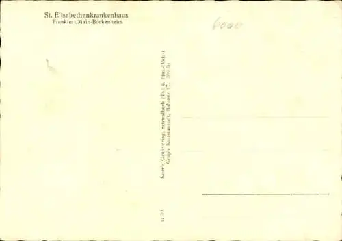 Ak Bockenheim Frankfurt am Main, St. Elisabethenkrankenhaus, Krankenabteilung, Wirtschaftsgebäude