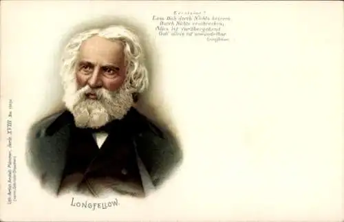Litho Schriftsteller Henry Wadsworth Longfellow, Portrait