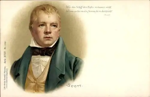 Litho Schriftsteller Walter Scott, Zitat, Wer das Schiff den Hafen verlassen sieht...