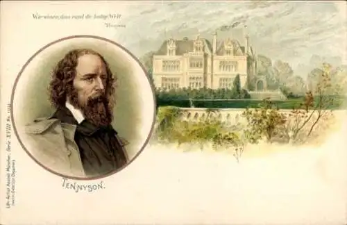 Litho Dichter Alfred Tennyson, Portrait, Herrenhaus