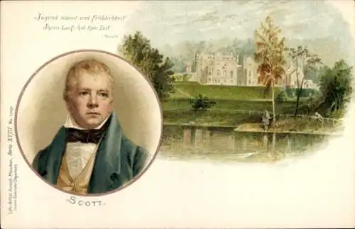 Litho Portrait von Schriftsteller Sir Walter Scott, Herrenhaus