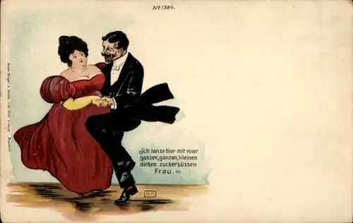 Litho Tanzpaar, Tanzendes Liebespaar, Übergewichtige Frau
