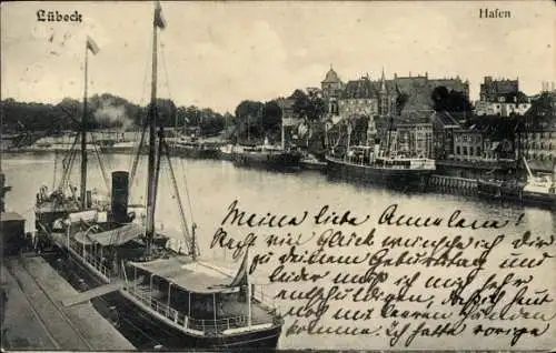 Ak Hansestadt Lübeck, Hafen, Dampfer