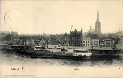Ak Hansestadt Lübeck, Hafen, Dampfer
