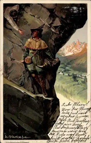 Künstler Litho Döcker, E., Kaiser Max auf der Martinswand