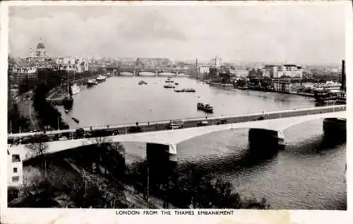Ak London City England, Panorama vom Themse-Ufer