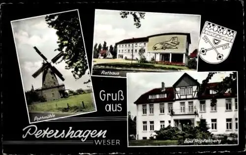 Ak Petershagen an der Weser, Rathaus, Pottmühle, Bad Hopfenberg