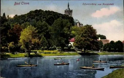 Ak Bad Cleve Kleve am Niederrhein, Schwanenburg, Blick vom Kermisdahl, Boote