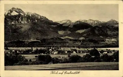 Ak Grabenstätt Oberbayern, Blick auf den Ort, Gebirge, Felder, Kirche