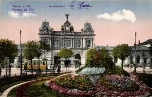 Ak Mainz am Rhein, Hauptbahnhof, Straßenbahn
