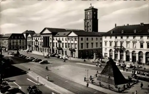 Ak Karlsruhe in Baden, Marktplatz, Städtische Sparkasse, Pyramide