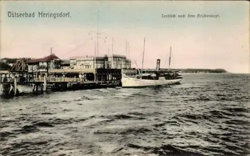 Ak Ostseebad Heringsdorf auf Usedom, Seeblick, Brückenkopf, Anleger, Schiff