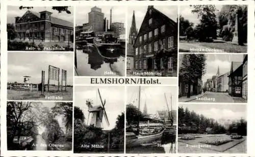 Ak Elmshorn in Holstein, Hafen, Haus Möhring, Sandberg, Rosengarten, Alte Mühle, Reitbahn