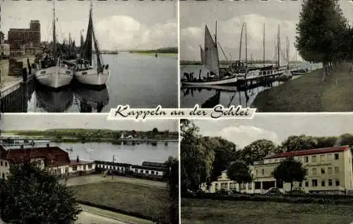 Ak Kappeln an der Schlei, Strandhotel, Hafen, Segelboote, Bahnhof