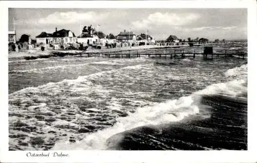 Ak Ostseebad Dahme in Holstein, Teilansicht, Steg, Strand, Brandung