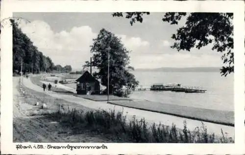 Ak Plau am See, Uferpromenade, Passanten, Steg