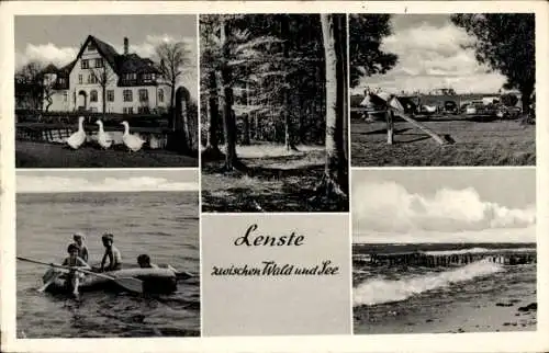 Ak Lenste Grömitz in Ostholstein, Ruderboot, Kinder, Campingplatz, Strandblick, Wald