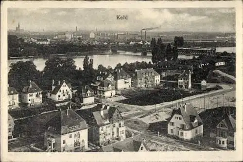 Ak Kehl am Rhein, Landhauskolonie, Rheinbrücke und Fernsicht auf Straßburg