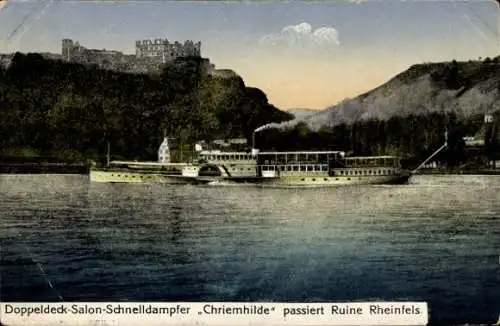 Ak St. Goar am Rhein, Burg Rheinfels, Doppeldeck Salonschnelldampfer Chriemhilde