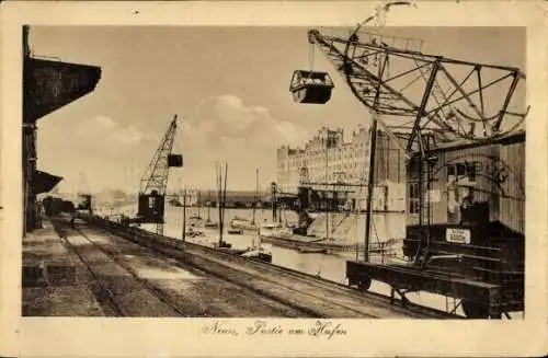 Ak Neuss am Rhein, Hafen, Kräne, Schiffe