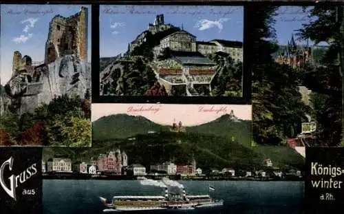 Ak Königswinter am Rhein, Teilansicht, Drachenberg, Drachenfels, Ruine