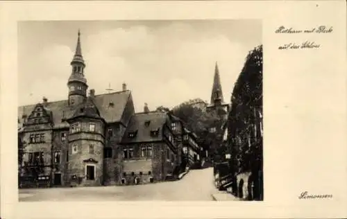 Ak Blankenburg am Harz, Rathaus, Blick aufs Schloss